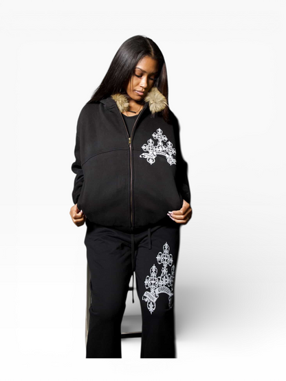 Crosss Detachable Faux-Fur Bomber Hoodie