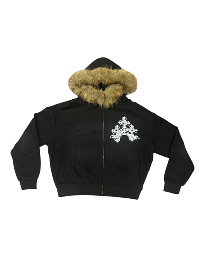 Crosss Detachable Faux-Fur Bomber Hoodie