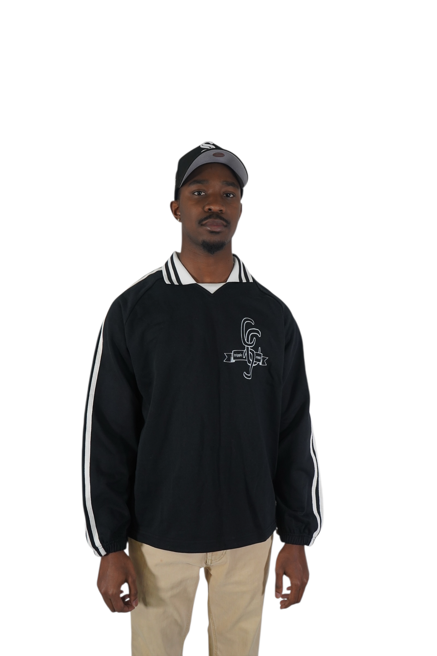 Crosss Striped Collared Sweatshirt